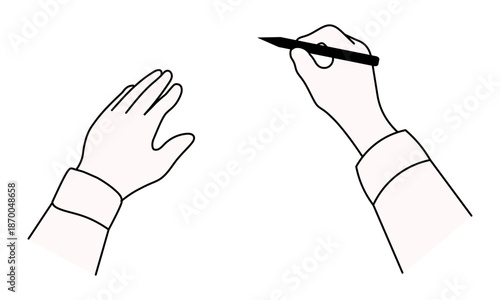 手書きをする人のシンプルなイラストと手元の描写