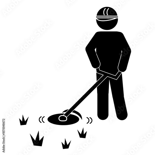 草刈り機で草を刈る人のピクトグラム