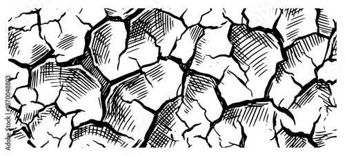 Cracked dry earth ground texture pattern in vintage engraving style