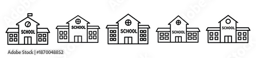Outline education icons of school building . Education  Editable stroke vector illustration design