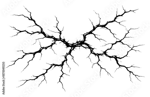 Texture of spreading cracks or lightning on white background