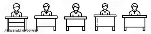 Outline education icons of teacher desk . Education  Editable stroke vector illustration design