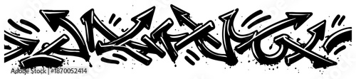 Grunge black and white graffiti banner with arrows and paint splashes