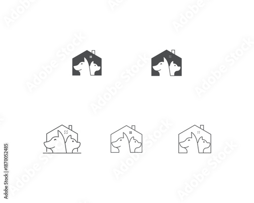 Dog and cat logo design template vector, line of pet logo design suitable for pet shop, store, cafe, business, hotel, veterinary clinic, Domestic animal vector illustration logotype, sign and symbol