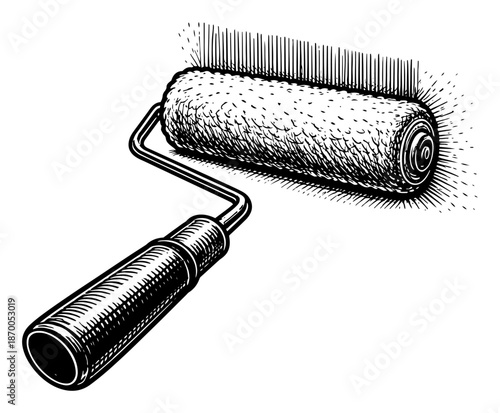 Paint roller tool for wall decoration in vintage engraving style