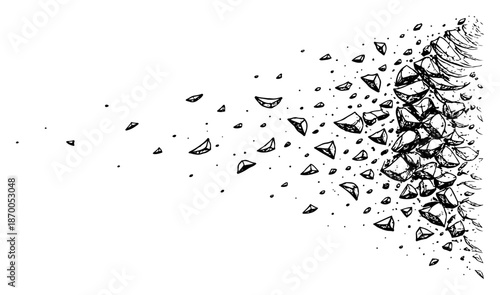 Exploding wall debris and scattered rock particles in vintage style