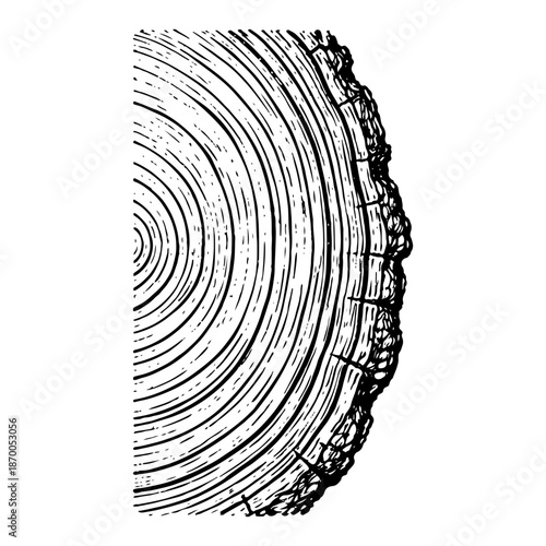 Half cross section of tree trunk showing growth rings