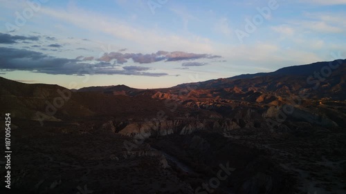 An aerial view of the beautiful sights of the desert of Tabernas in Almería, region of Andalucía, Spain.