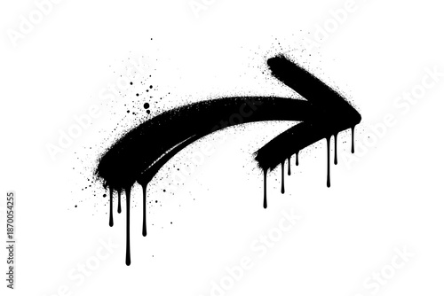 Grunge spray paint arrow with dripping effect on white background