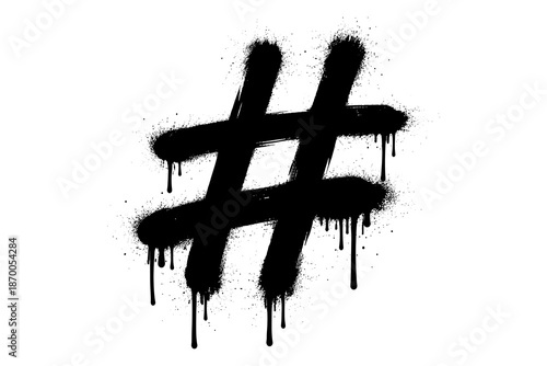 Grunge dripping paint hashtag symbol on white background