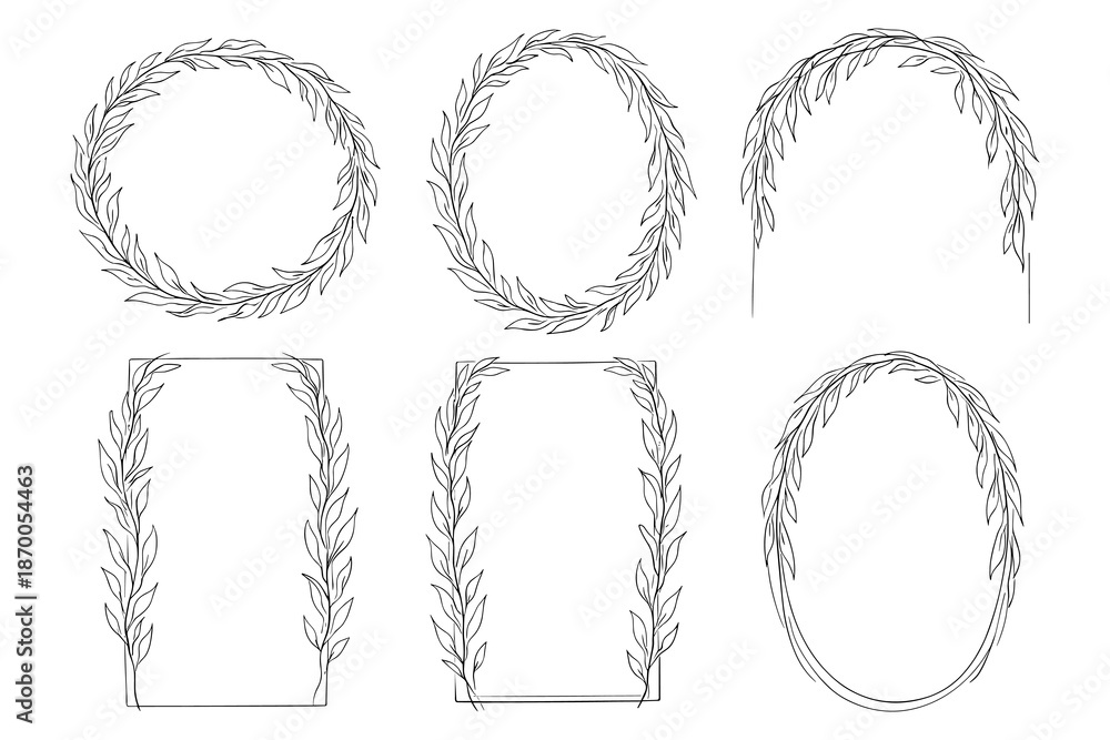 Obraz premium Elegant linear leaf frames for decorative borders and invitations