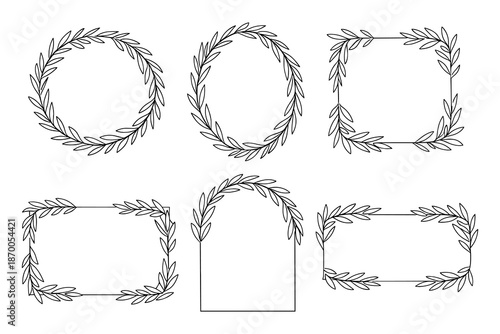 Elegant minimalist leaf frames in linear design for invitations and crafting