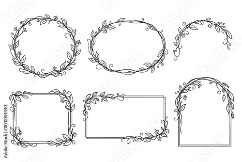 Elegant floral frames with leafy designs for invitations and decor