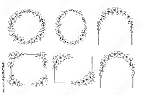 Elegant floral frame set with hand drawn flower designs