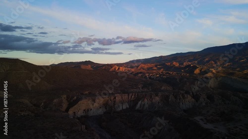 An aerial view of the beautiful sights of the desert of Tabernas in Almería, region of Andalucía, Spain.