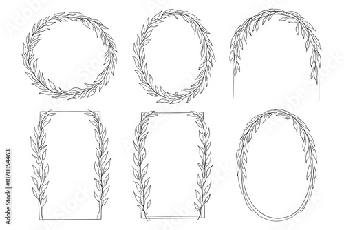 Elegant linear leaf frames for decorative borders and invitations