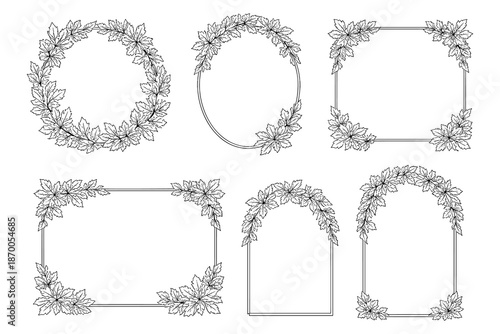 Elegant poinsettia floral frames in various shapes for festive designs