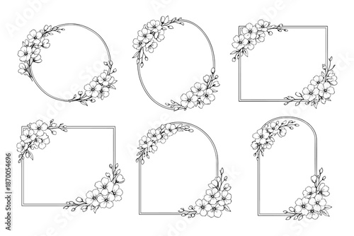 Elegant floral frames collection in black and white for invitations and designs