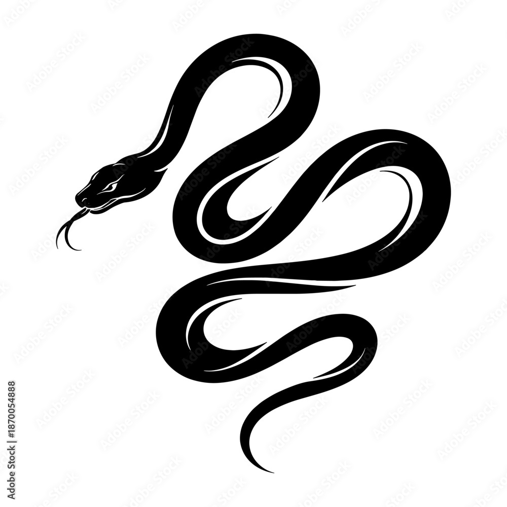 Fototapeta premium Sleek black snake silhouette design on white background