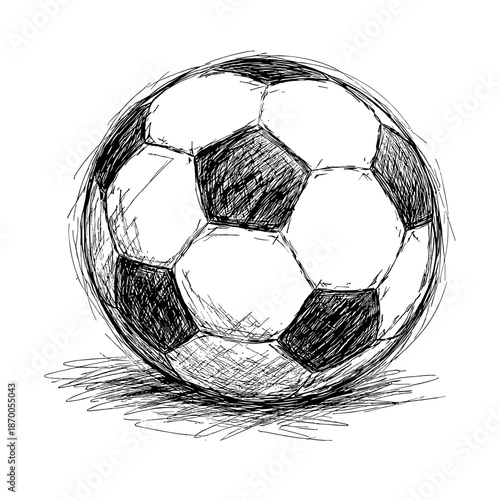 Hand-drawn sketch of a classic soccer ball on white background