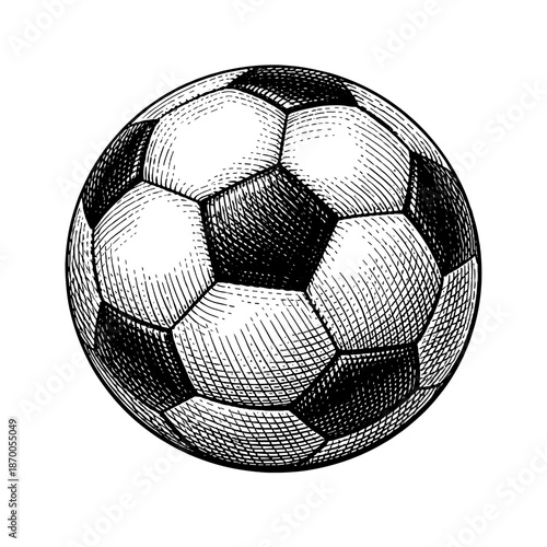 Intricate hand-drawn soccer ball with detailed shading on white background