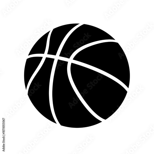 Minimalist black and white basketball icon with bold dynamic design