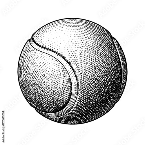 Hand-drawn tennis ball with intricate crosshatch detailing