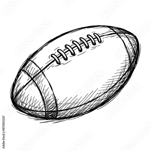 Hand-drawn sketch of american football with textured details