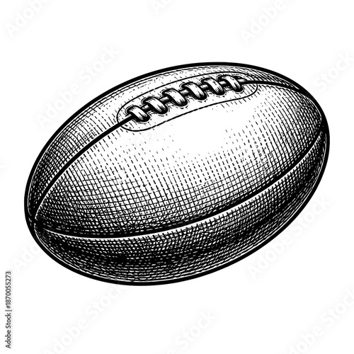 Hand drawn rugby ball with vintage engraving style