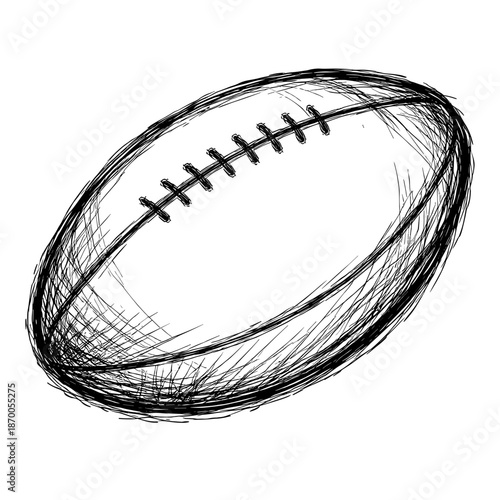 Hand-drawn sketch of american football ball with detailed stitching and texture