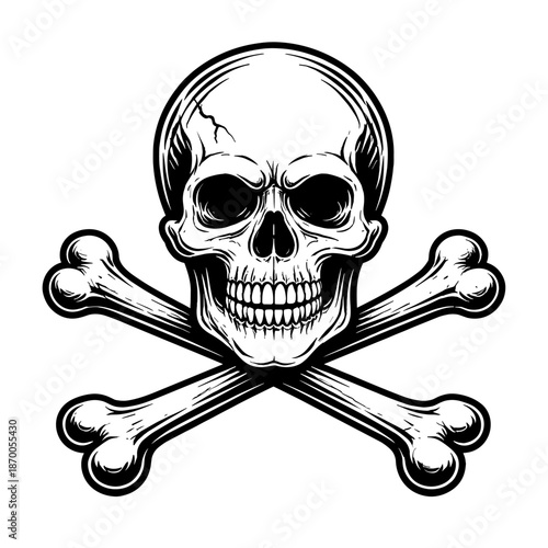 Classic skull and crossbones symbol in vintage black and white style