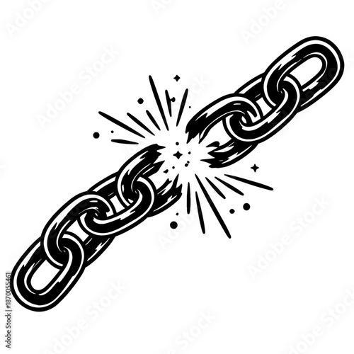 Broken chain with explosive burst in retro style