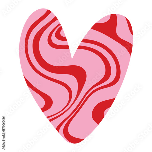 Cute and minimal Hand Drawn textured heart shape for Valentines Day. Trendy Red and Pink Love symbol with  abstract pattern. Vector art illustration isolated on white background