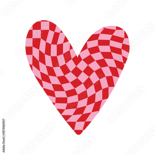 Cute and minimal Hand Drawn textured heart shape for Valentines Day. Trendy Red and Pink Love symbol with  abstract pattern. Vector art illustration isolated on white background