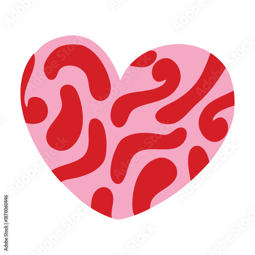 Cute and minimal Hand Drawn textured heart shape for Valentines Day. Trendy Red and Pink Love symbol with  abstract pattern. Vector art illustration isolated on white background