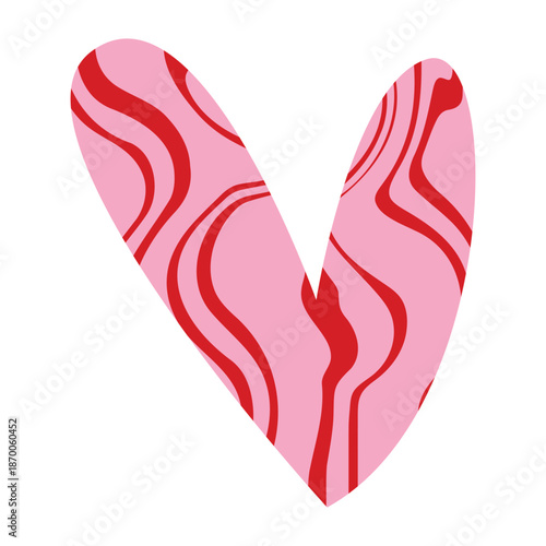 Cute and minimal Hand Drawn textured heart shape for Valentines Day. Trendy Red and Pink Love symbol with  abstract pattern. Vector art illustration isolated on white background