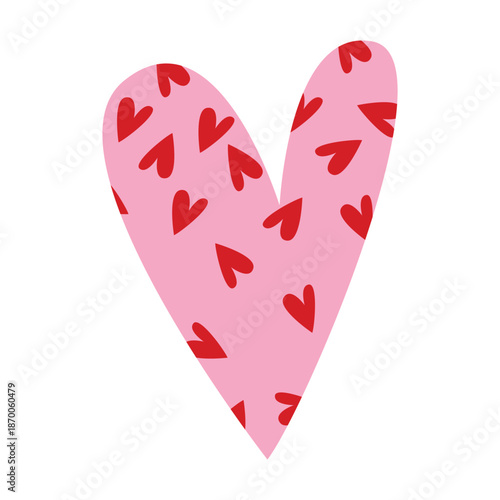 Cute and minimal Hand Drawn textured heart shape for Valentines Day. Trendy Red and Pink Love symbol with  abstract pattern. Vector art illustration isolated on white background
