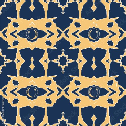 Elegant Ramadan Seamless Islamic Pattern in Navy Blue and Gold