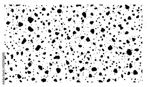 Abstract black and white terrazzo texture with scattered irregular stone shapes
