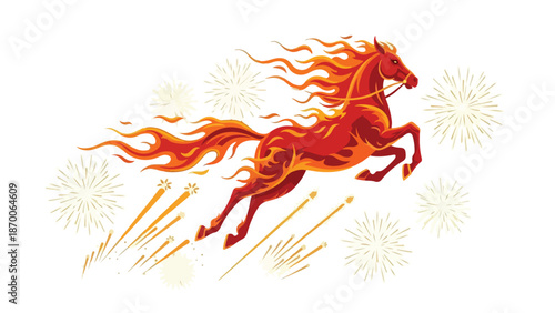 Chinese New Year Horse Fireworks Vector Illustration