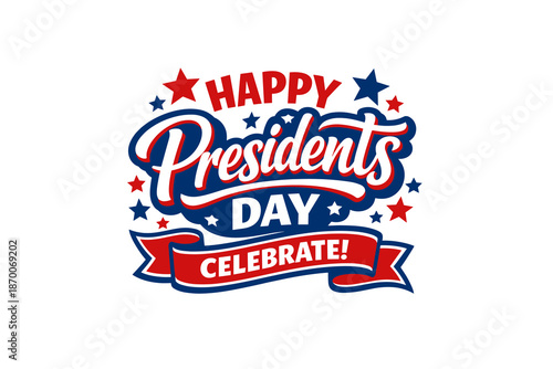 Presidents day celebration badge illustration. United States Presidents Day holiday typography with stars and patriotic colors