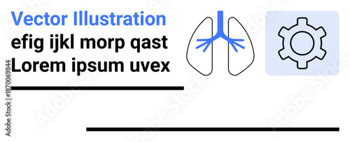 Lungs with airway branches in blue and a gear shape suggestive of processes. Ideal for health, anatomy, respiration, medical, engineering, technology, diagnostics, simple landing page