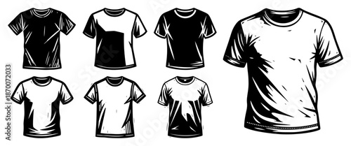 Collection of black and white t-shirt mockups for clothing design
