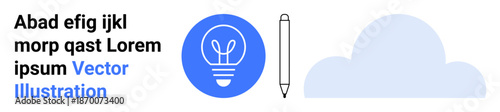 Innovation, creativity, design, brainstorming, education, and digital storage. Features a blue light bulb, pencil and cloud elements. Innovation and creativity concept for modern applications