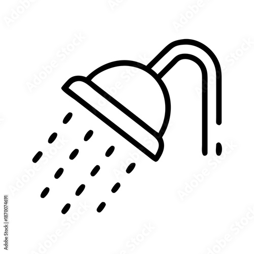 Showerhead with water droplets in minimalist line art style  