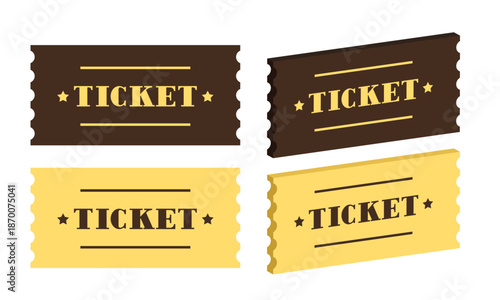 Golden tickets. Vector isometric illustration isolated on white background.