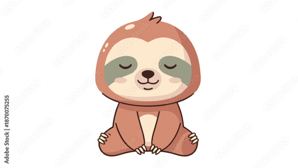 Obraz premium Adorable cartoon sloth character perched peacefully among leaves.