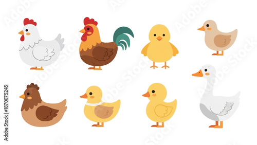 Cheerful Group of Farm Chickens and Chicks on a Sunny Day with Varied Plumes.