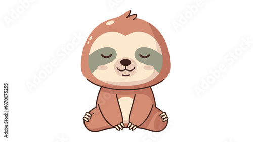 Adorable cartoon sloth character perched peacefully among leaves.