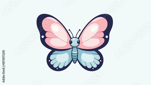Delicate pastel butterfly illustration resting on soft blue background with graceful wings.